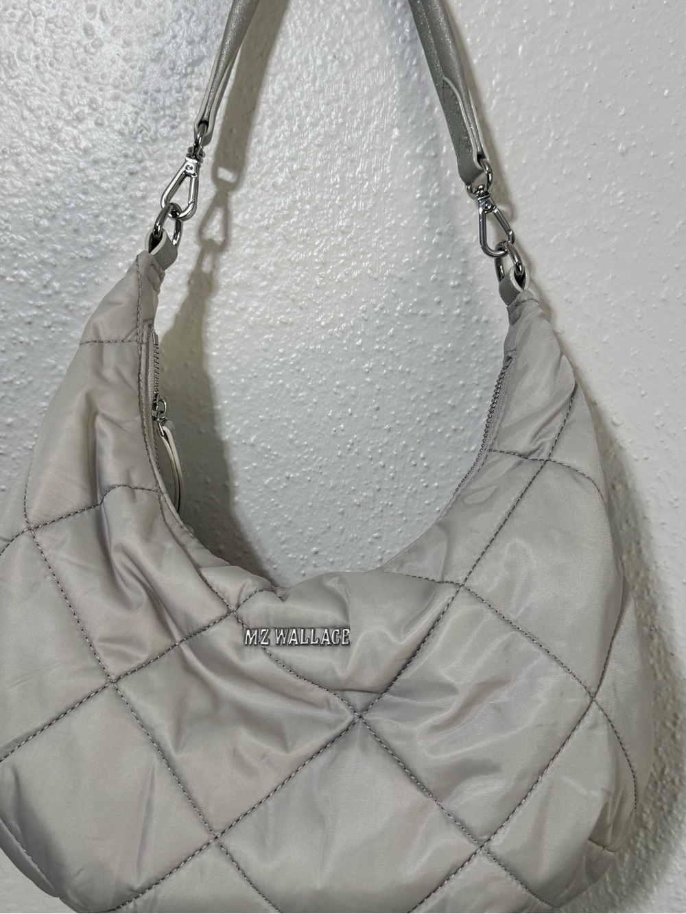 MZ Wallace Quilted Shoulder Hobo in Pale Gray